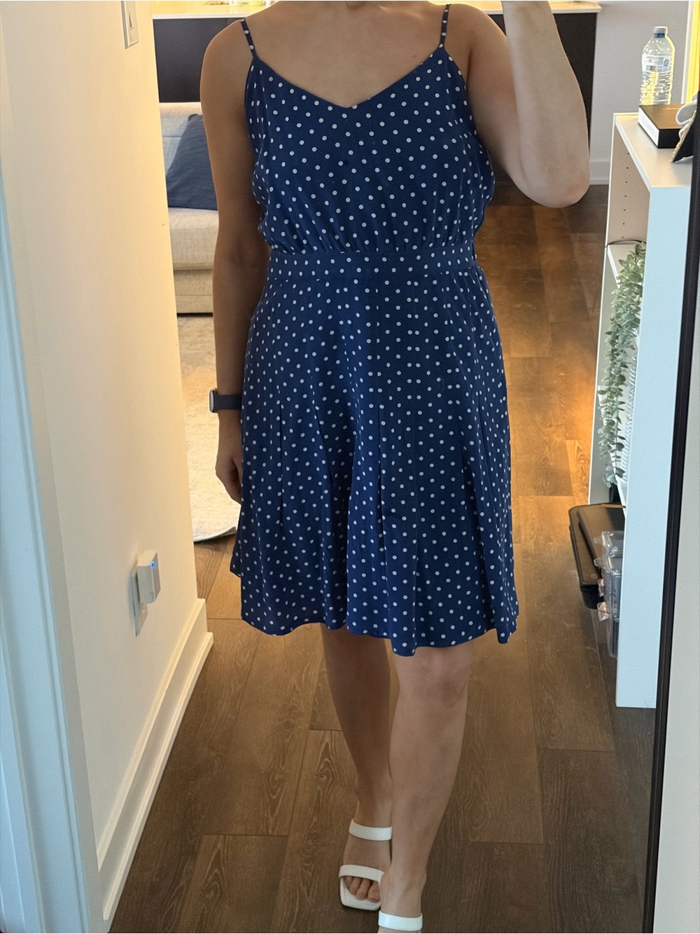 J. Crew Navy and White Polka Dot Spaghetti-Strap Mini Dress